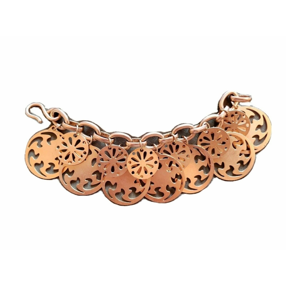 Vtg 80’s Goldtone Chain Cutout Medallion Disc Bracelet Unique Rare